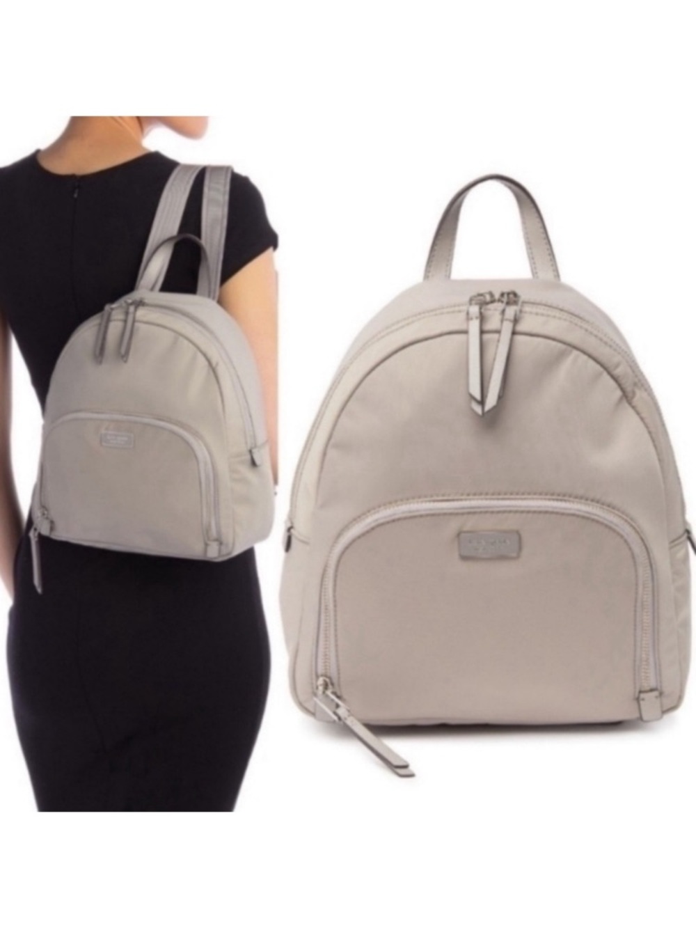 IN GREAT CONDITION! KATE SPADE LARGE “DAWN” LIGHT GRAY WATER RESISTANT BACKPACK